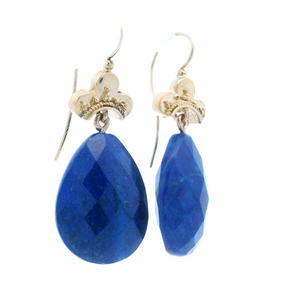 1880 Etruscan 18k Yellow Gold Lapis Lazuli Drop Earrings