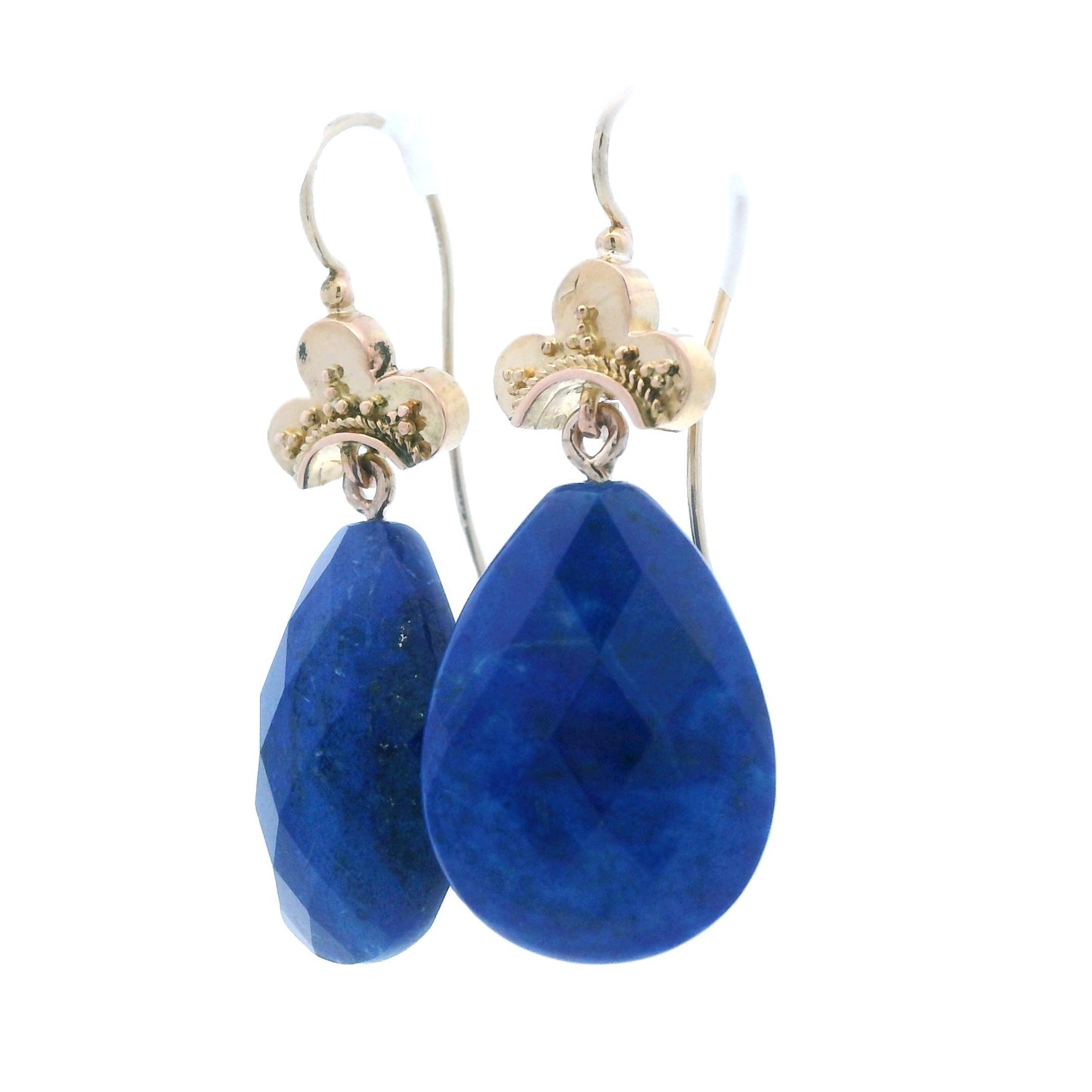 1880 Etruscan 18k Yellow Gold Lapis Lazuli Drop Earrings