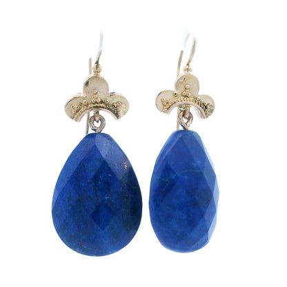 1880 Etruscan 18k Yellow Gold Lapis Lazuli Drop Earrings