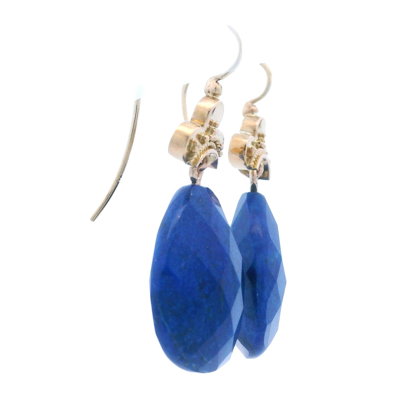 1880 Etruscan 18k Yellow Gold Lapis Lazuli Drop Earrings