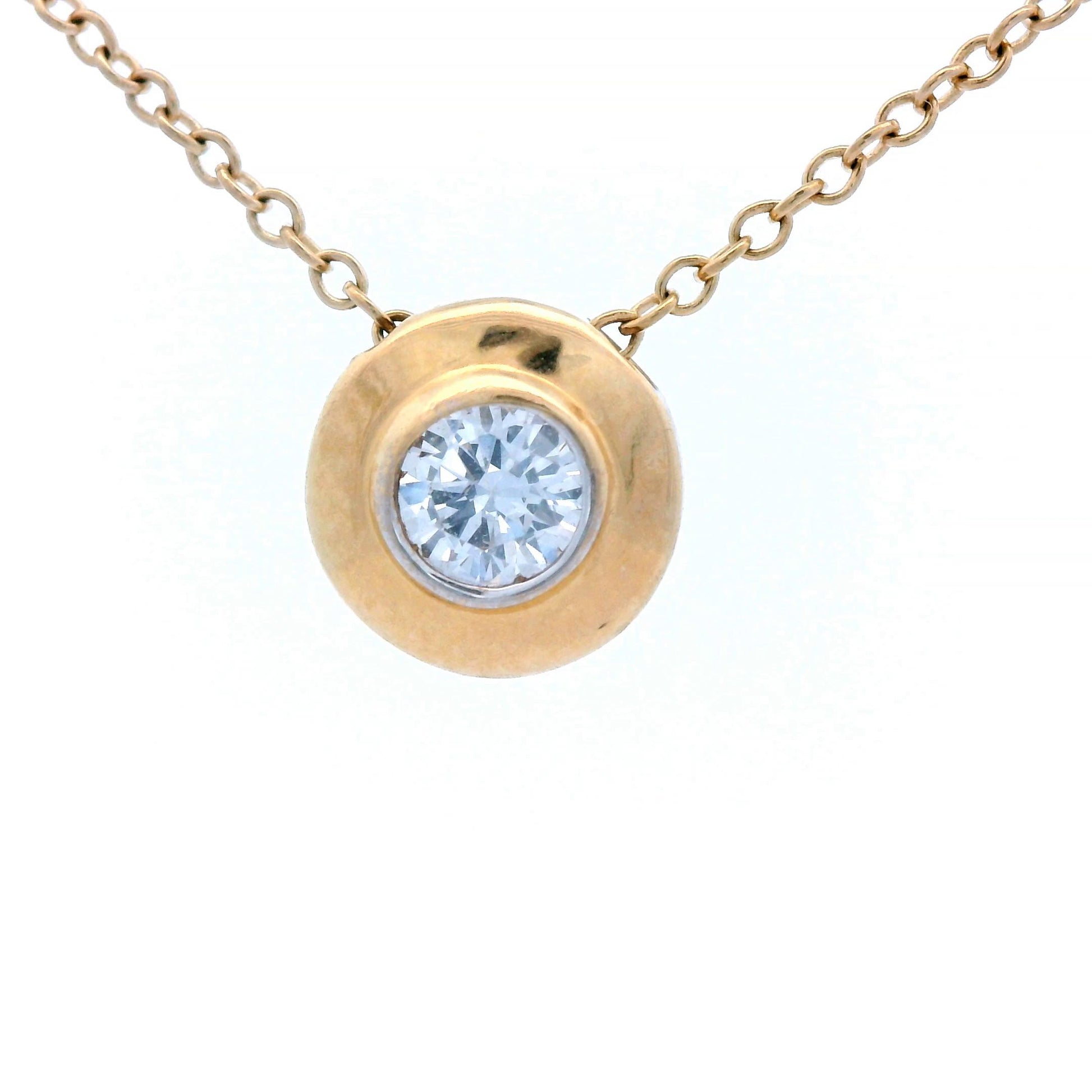 Contemporary 14k Yellow Gold Floating Diamond Necklace w/ Diamond Bezel Pendant