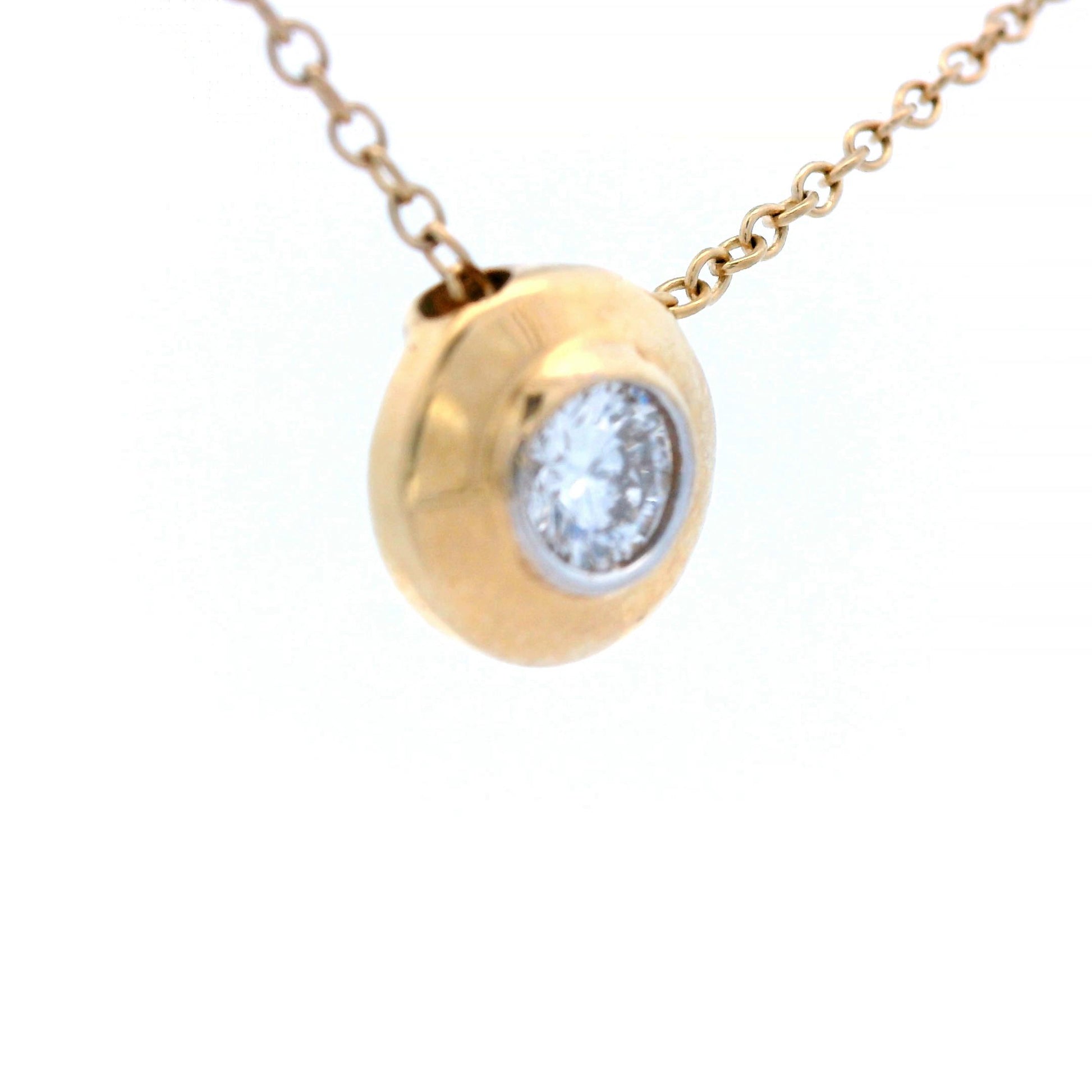 Contemporary 14k Yellow Gold Floating Diamond Necklace w/ Diamond Bezel Pendant