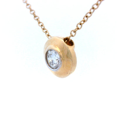 Contemporary 14k Yellow Gold Floating Diamond Necklace w/ Diamond Bezel Pendant