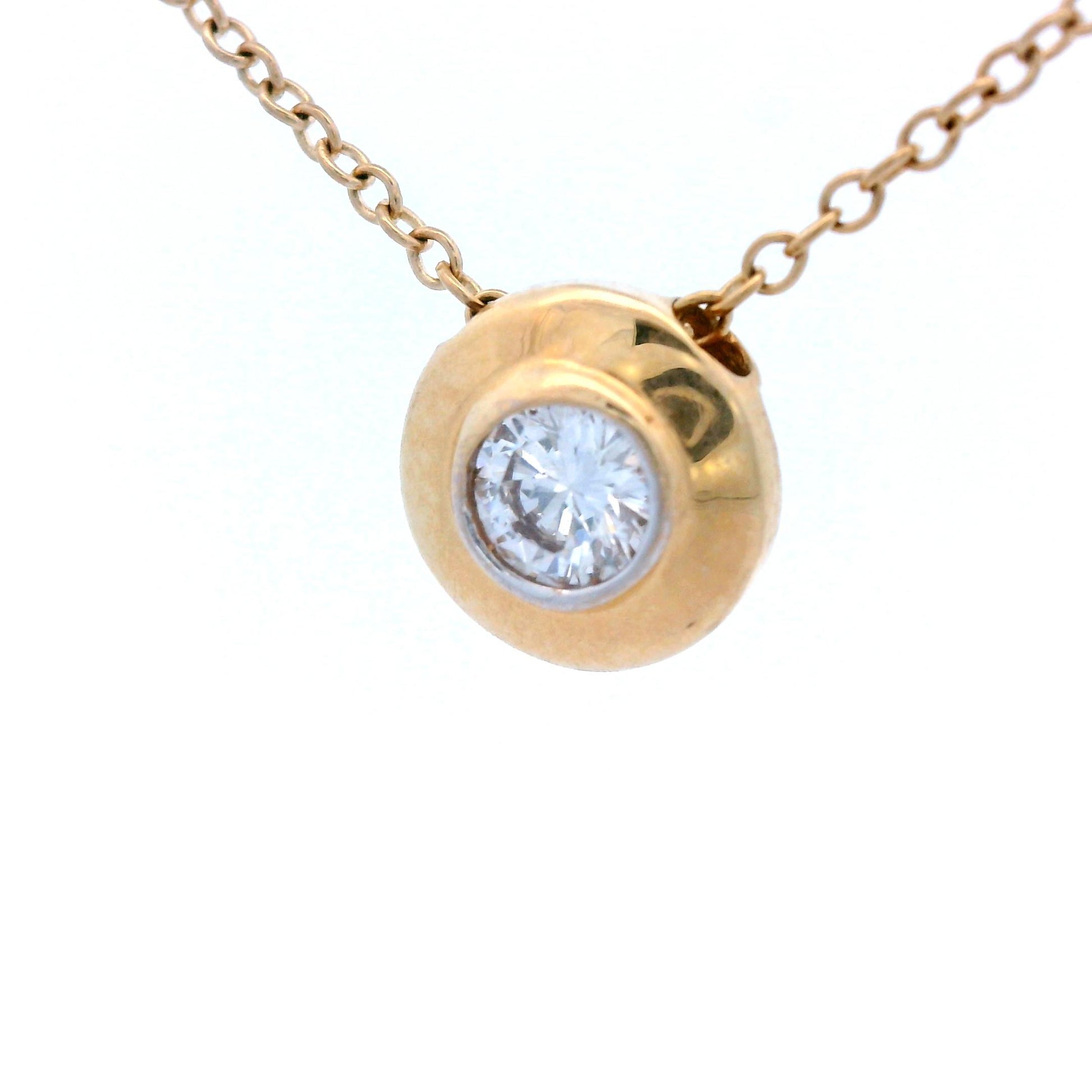 Contemporary 14k Yellow Gold Floating Diamond Necklace w/ Diamond Bezel Pendant