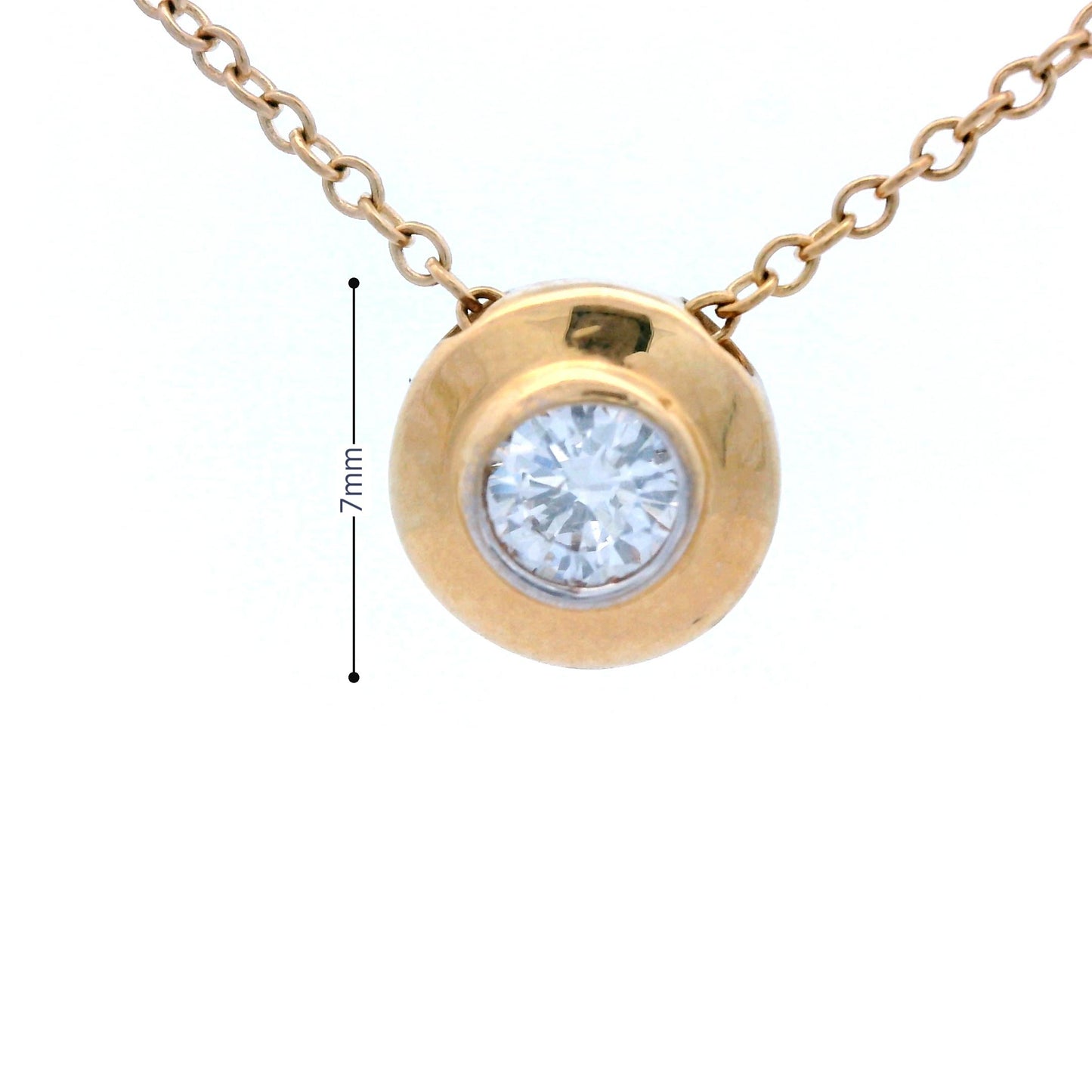 Contemporary 14k Yellow Gold Floating Diamond Necklace w/ Diamond Bezel Pendant