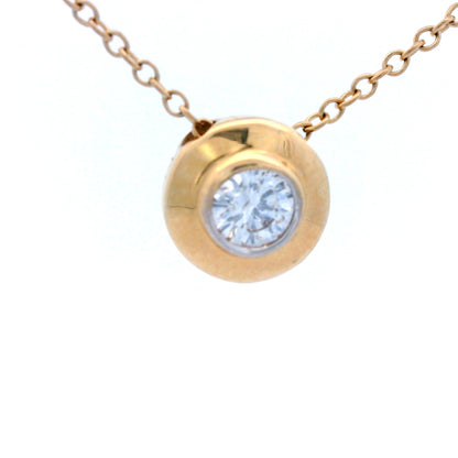 Contemporary 14k Yellow Gold Floating Diamond Necklace w/ Diamond Bezel Pendant