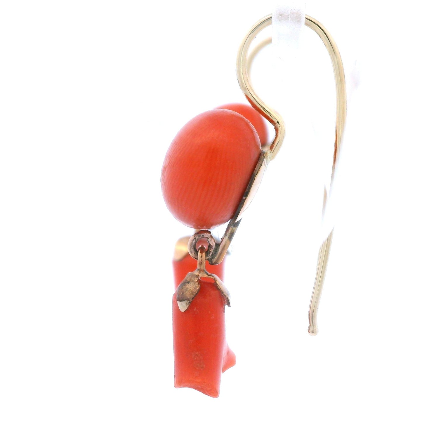 1890 Victorian 14k Yellow Gold Natural Coral Floral Earrings