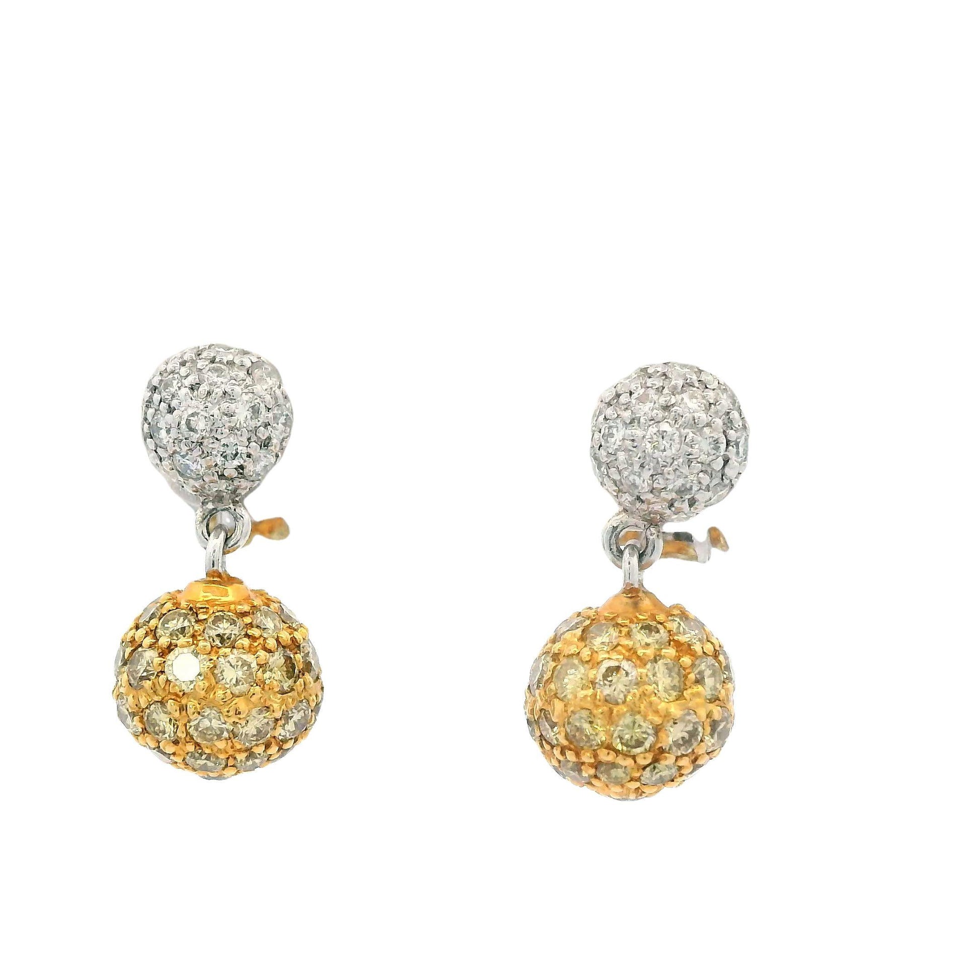 Sethi Couture White & Fancy Yellow Diamond Earrings 18k White & Yellow Gold