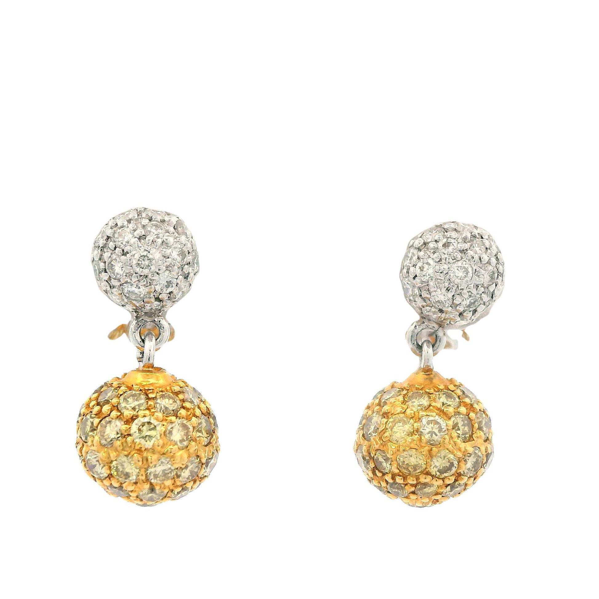 Sethi Couture White & Fancy Yellow Diamond Earrings 18k White & Yellow Gold