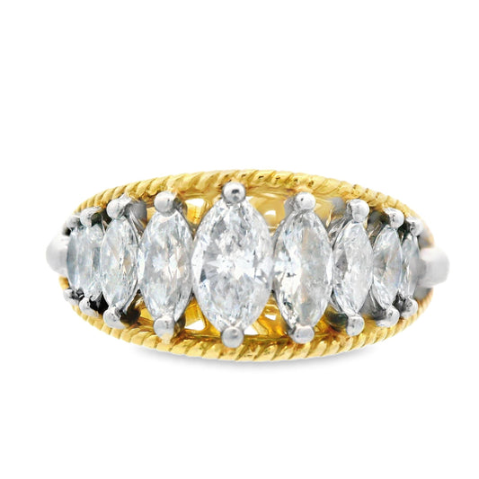 1970s Platinum and 18K Yellow Gold Marquise Diamond Band w/ Independent App.