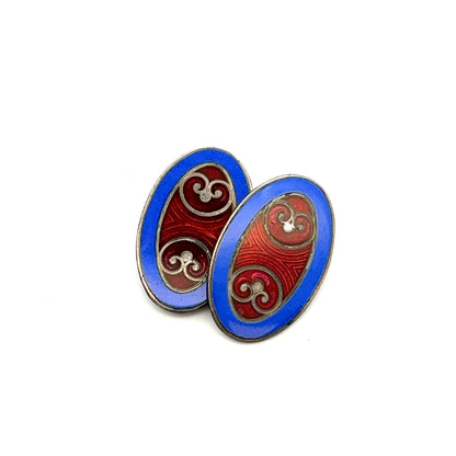 Krementz Art Deco Sterling Silver Brown and Blue Enameled Cufflinks