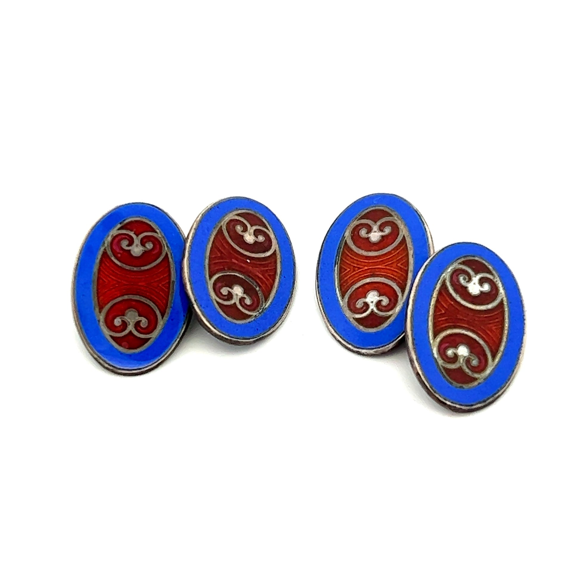 Krementz Art Deco Sterling Silver Brown and Blue Enameled Cufflinks