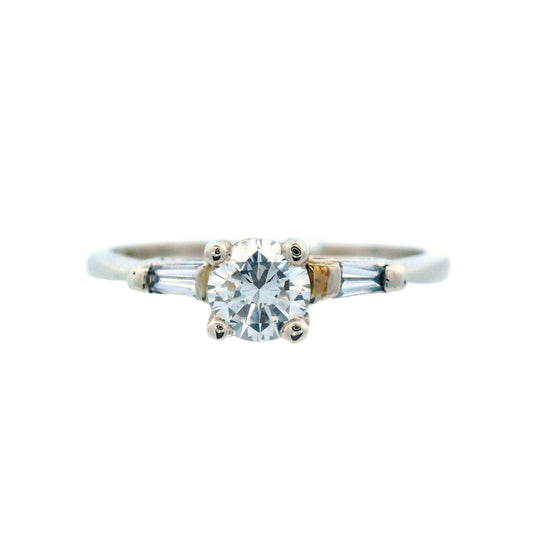 Retro 1960s 14k White Gold Baguette and Round Diamond Ring