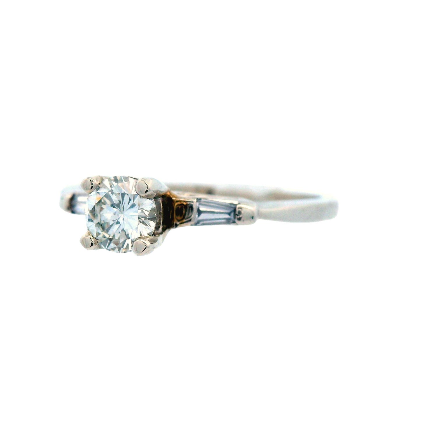 Retro 1960s 14k White Gold Baguette and Round Diamond Ring