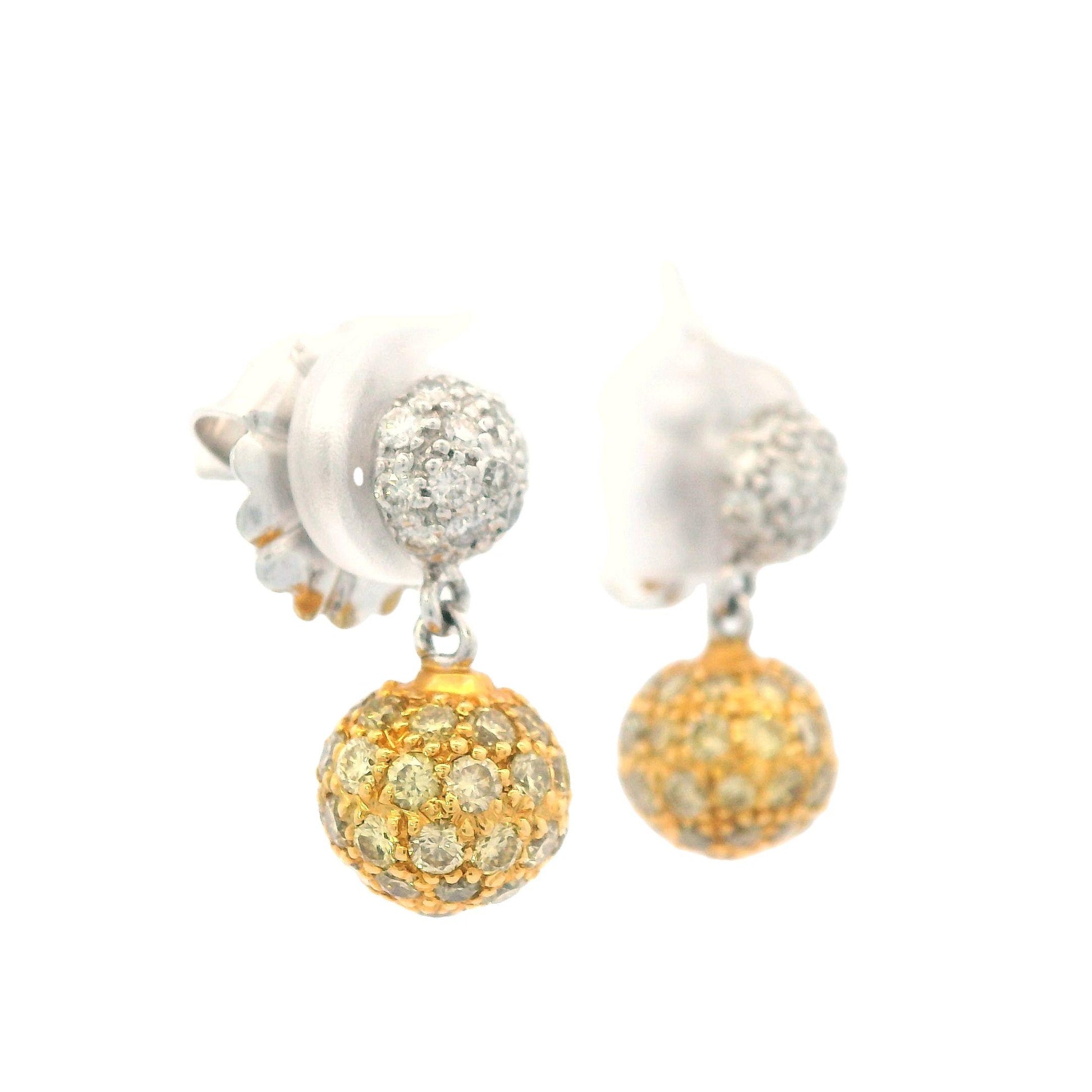 Sethi Couture White & Fancy Yellow Diamond Earrings 18k White & Yellow Gold