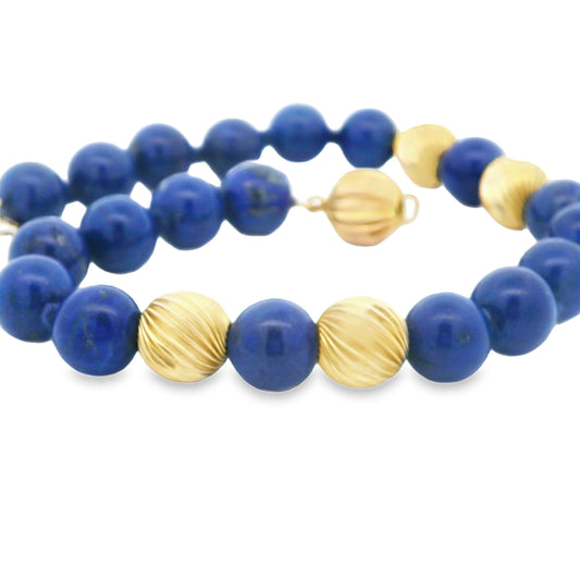 1980s Lapis and 14k Yellow Gold Bead Bracelet w/ Independent Report