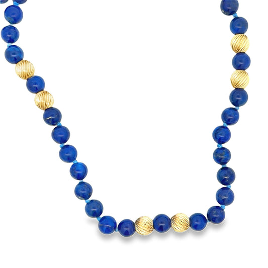 1980s Lapis and 14k Yellow Gold Bead Necklace w/ Independent Report