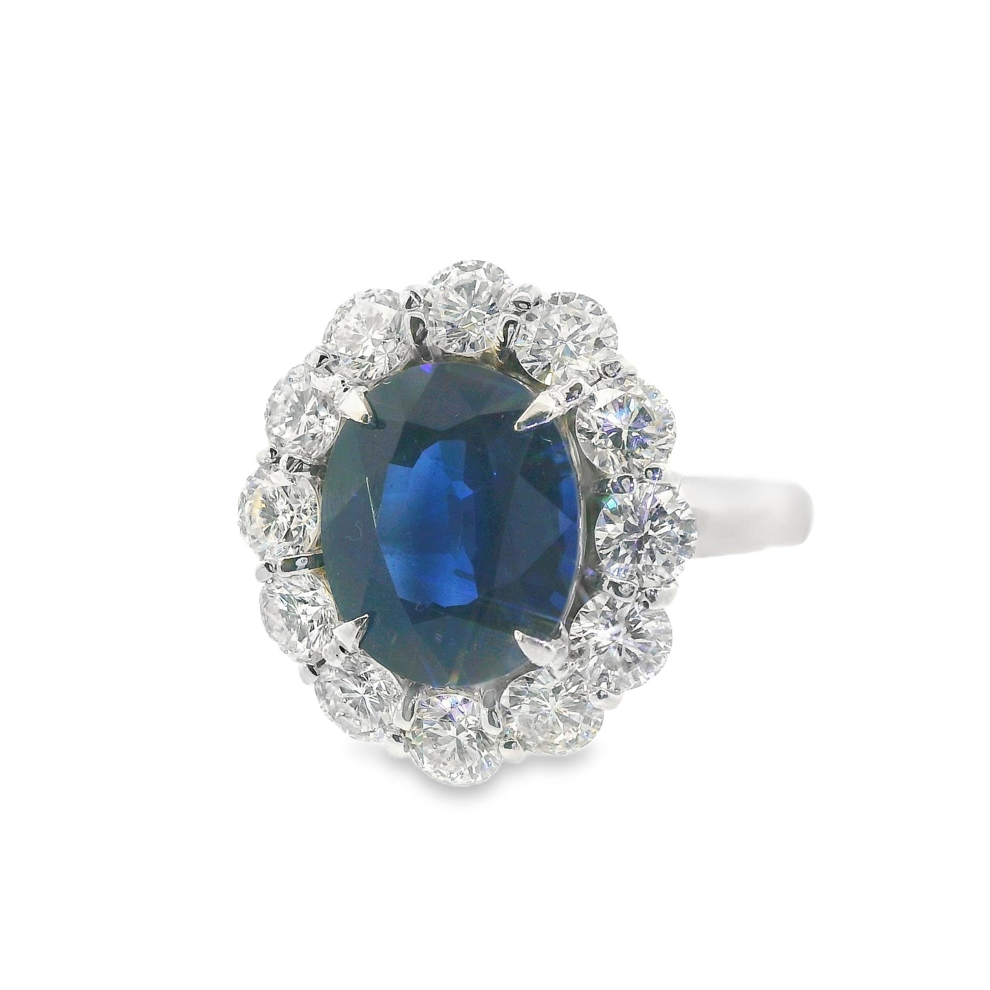 14K White Gold Contemporary Lady Di Ring Blue Sapphire and Diamond