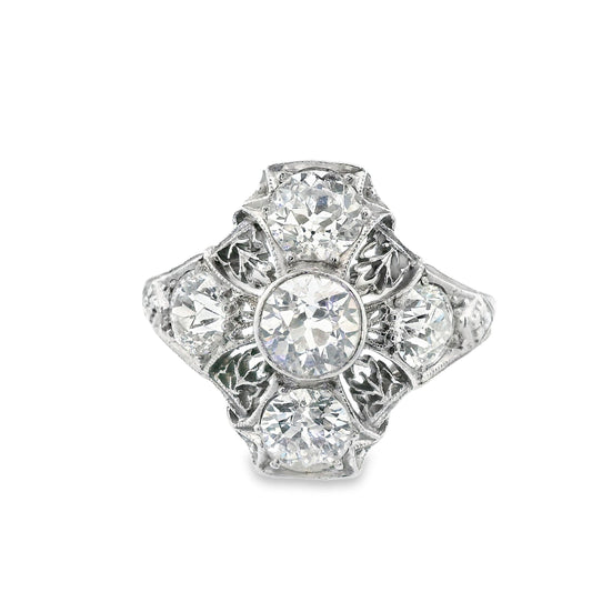 Art Deco 3 Cts European Cut Diamond Filigree Platinum Ring