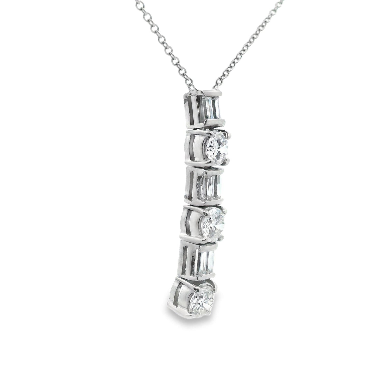 1.26 Carat Vintage Platinum Diamond Line Pendant + Chain