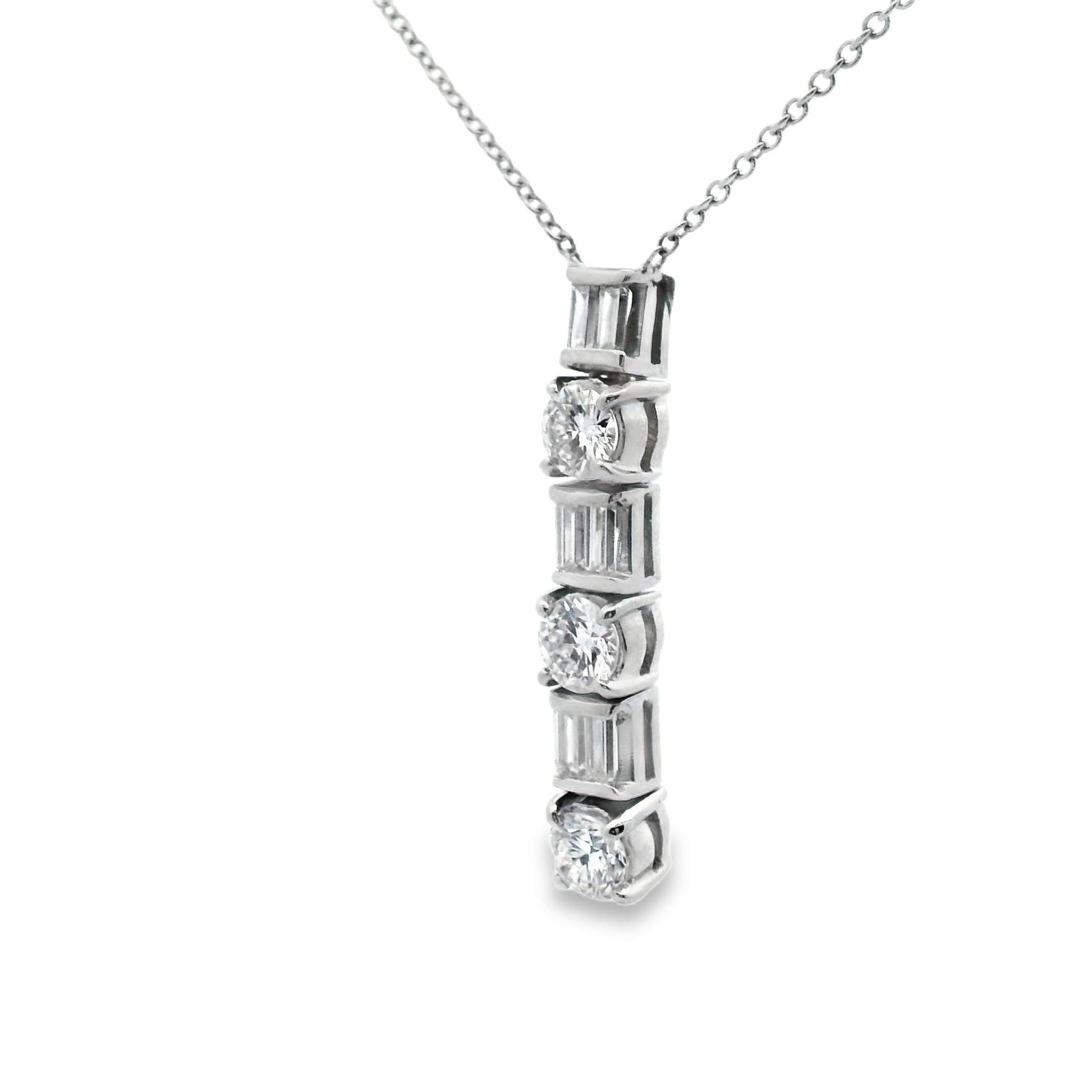 1.26 Carat Vintage Platinum Diamond Line Pendant + Chain