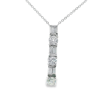 1.26 Carat Vintage Platinum Diamond Line Pendant + Chain