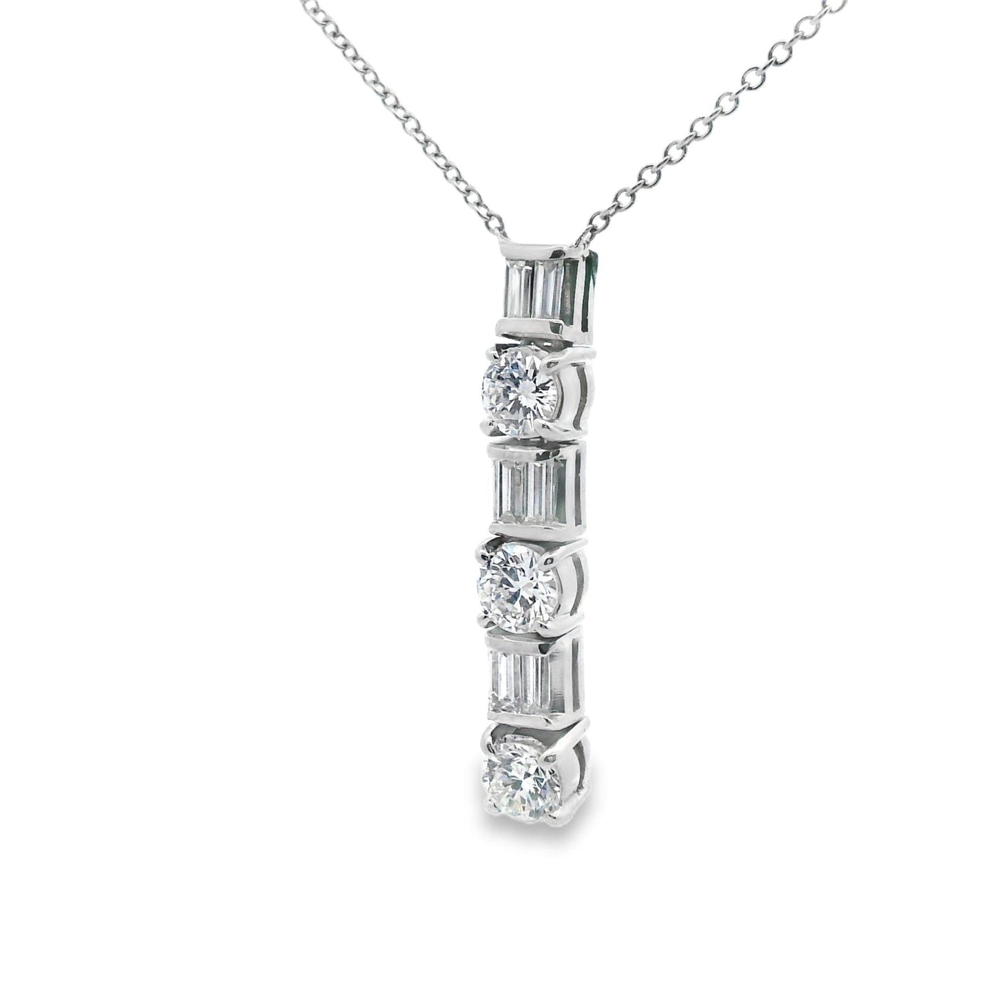 1.26 Carat Vintage Platinum Diamond Line Pendant + Chain