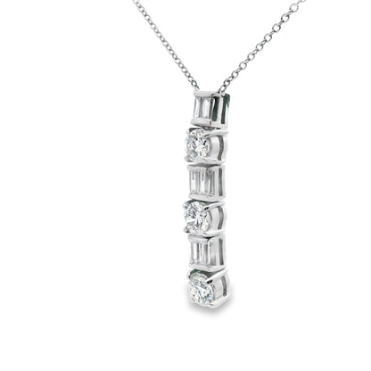 1.26 Carat Vintage Platinum Diamond Line Pendant + Chain