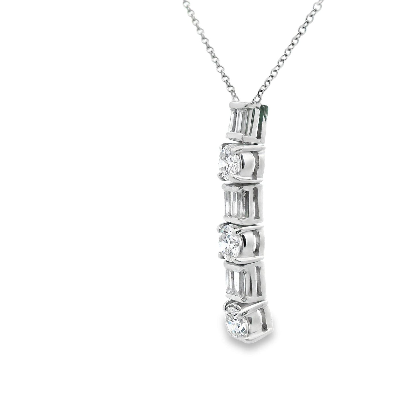 1.26 Carat Vintage Platinum Diamond Line Pendant + Chain