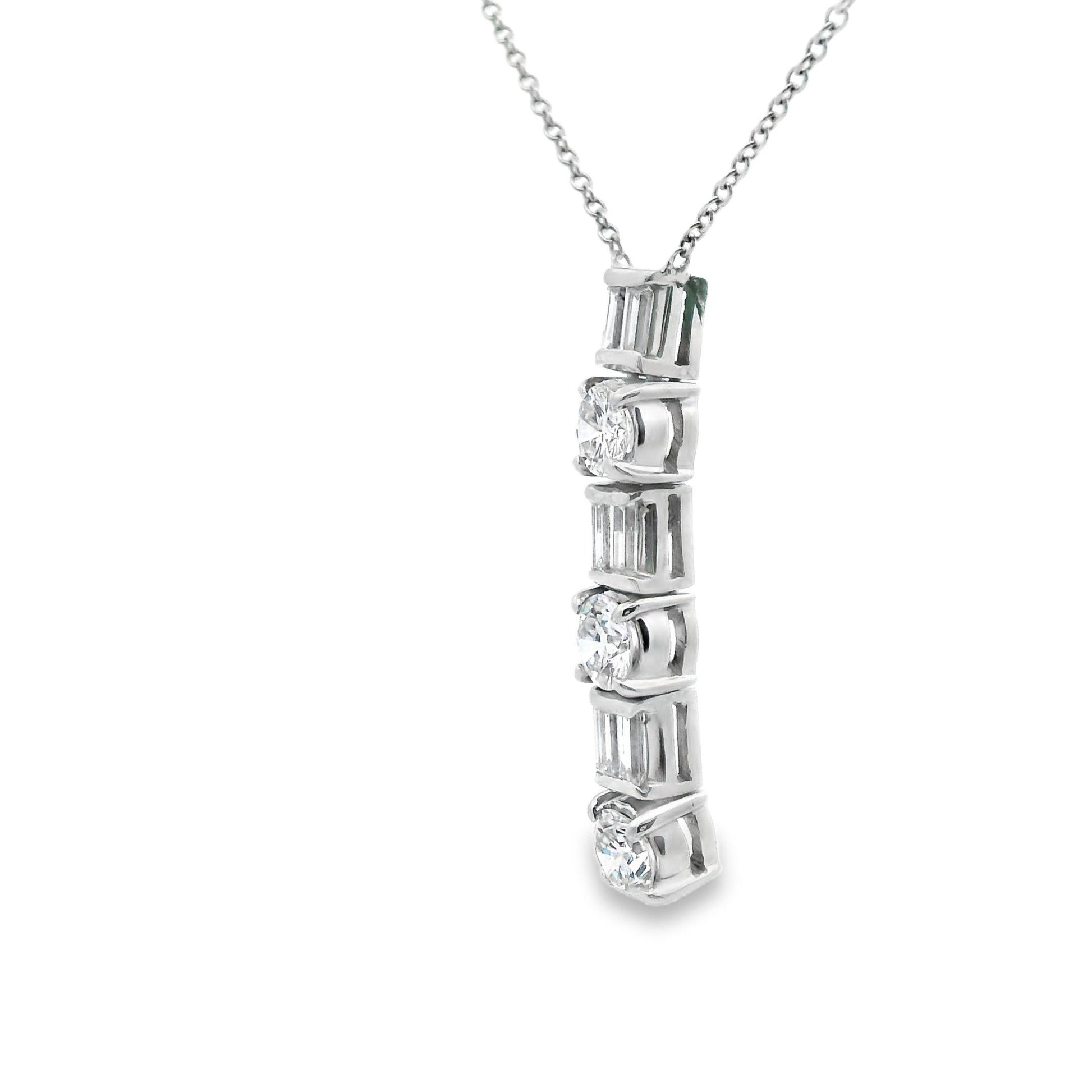 1.26 Carat Vintage Platinum Diamond Line Pendant + Chain