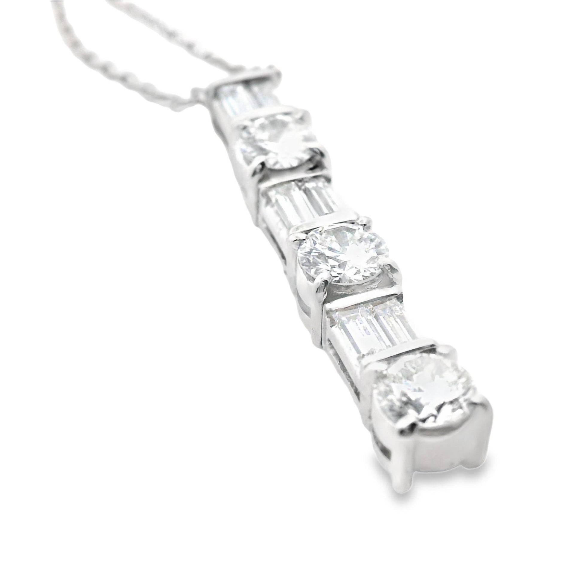 1.26 Carat Vintage Platinum Diamond Line Pendant + Chain