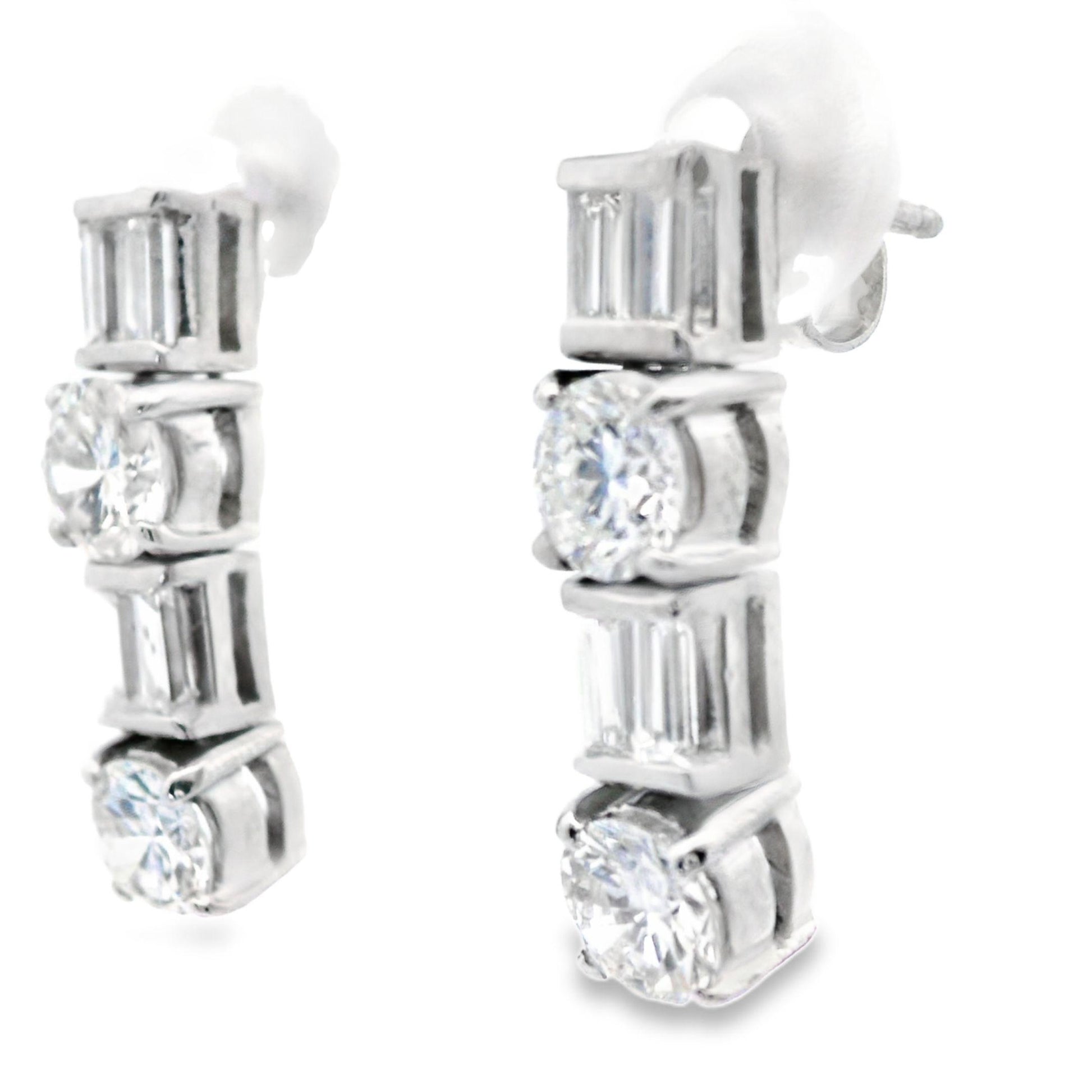 1.85 Carat Vintage Diamond Dangle Earrings in Platinum