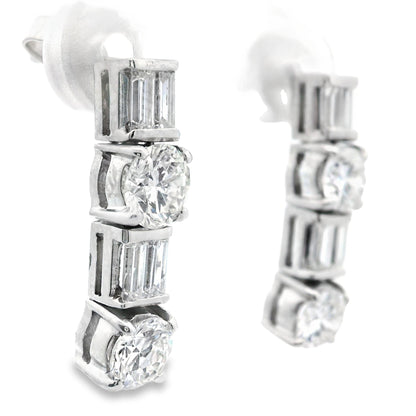 1.85 Carat Vintage Diamond Dangle Earrings in Platinum