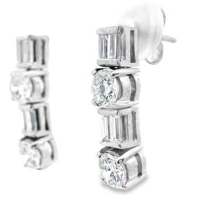 1.85 Carat Vintage Diamond Dangle Earrings in Platinum