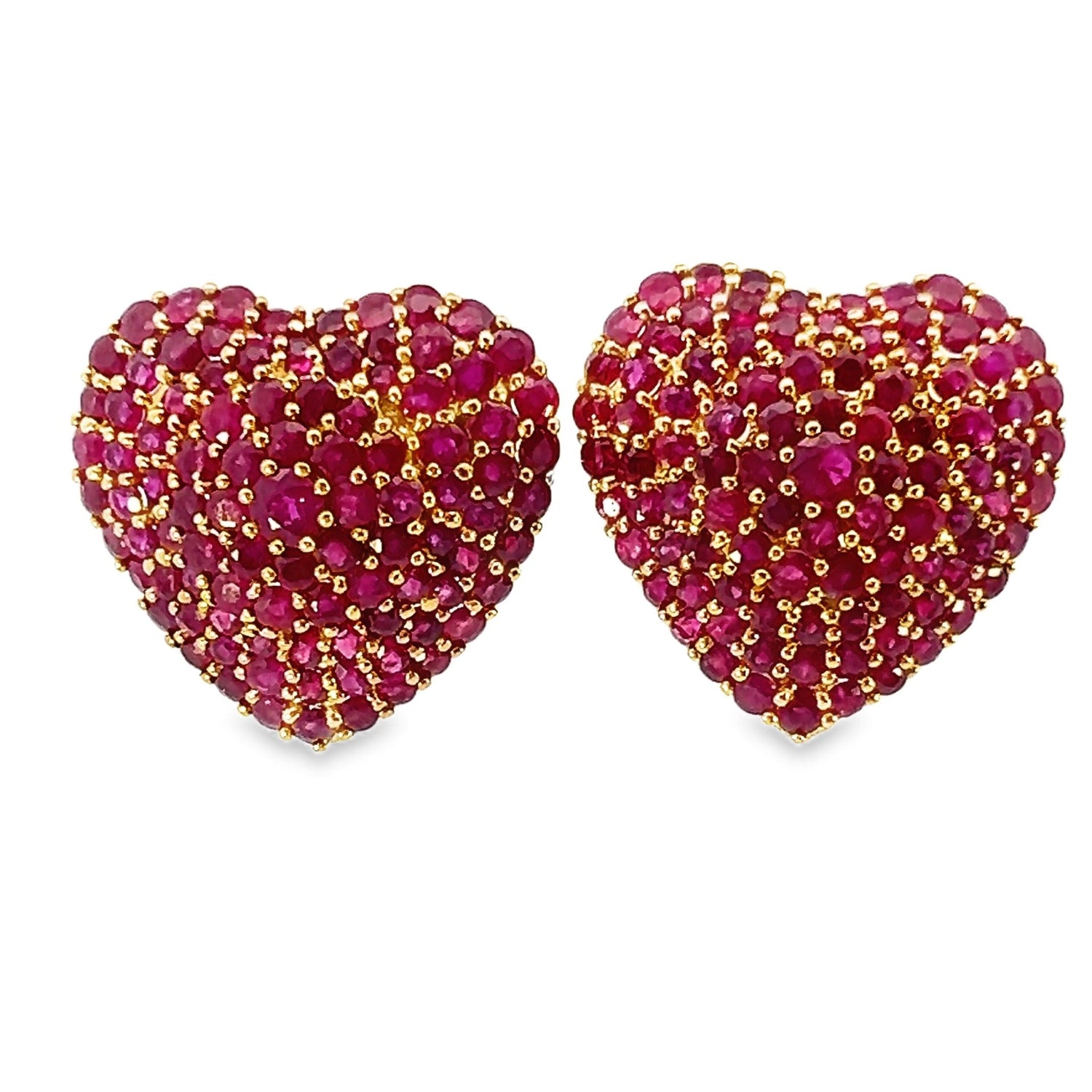 Clip-On 18k Yellow Gold  8.56 cttw Ruby Heart Earrings