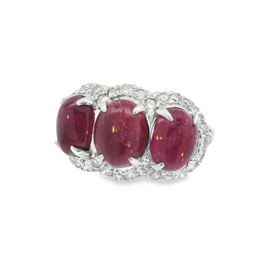 Vintage18k White Gold Ruby & Diamond Ring (9.0+CT Ruby)