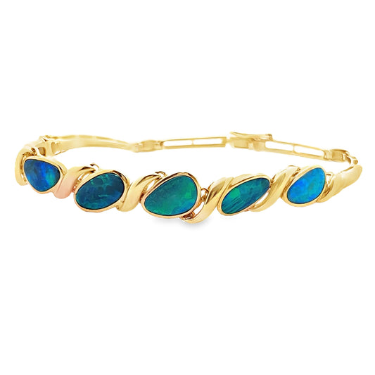 Vintage 14k Yellow Gold Black Opal Bracelet