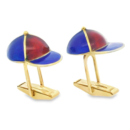 14k Yellow Gold Enameled Jockey Cap/Hat Cufflinks