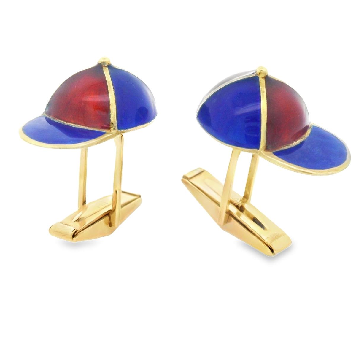 14k Yellow Gold Enameled Jockey Cap/Hat Cufflinks