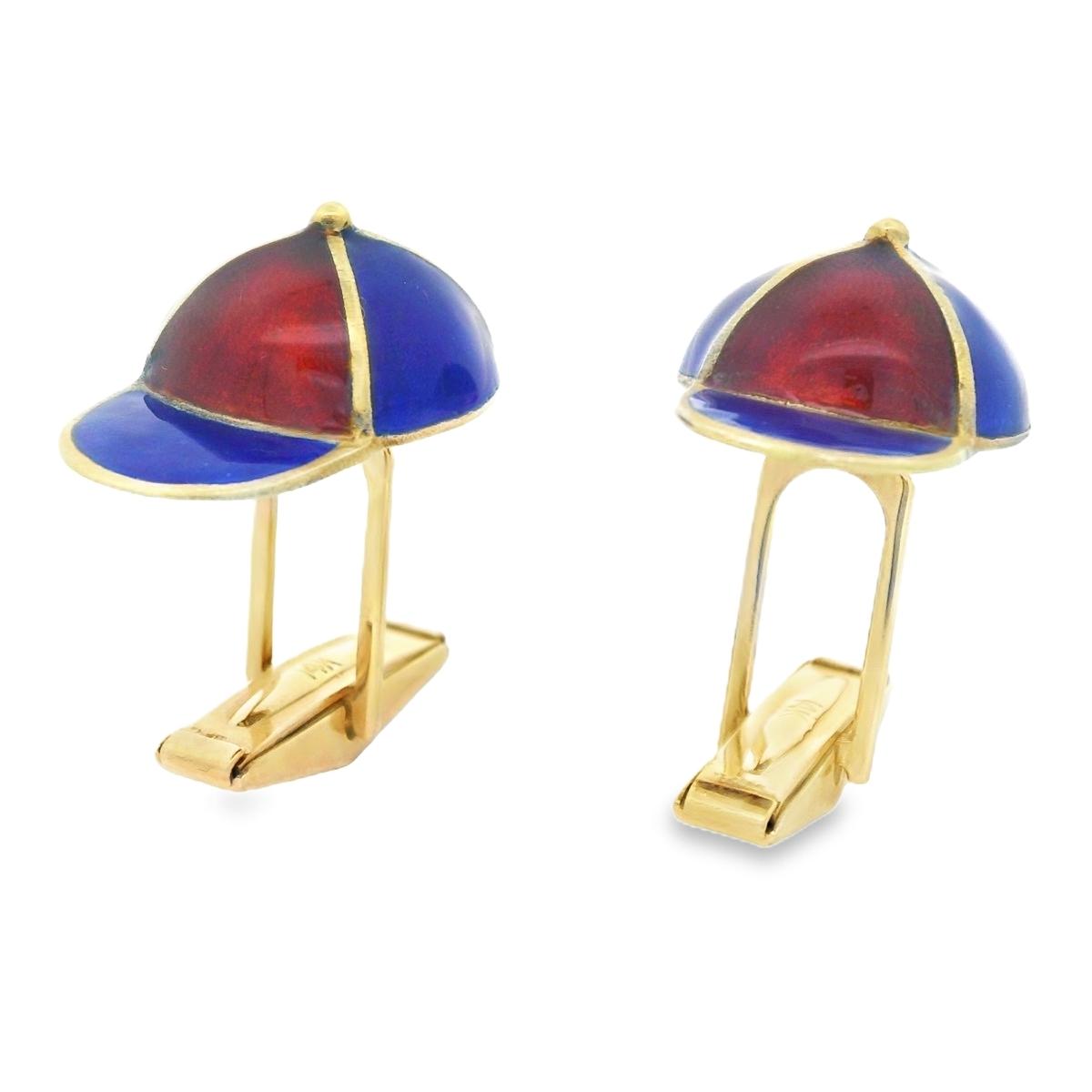 14k Yellow Gold Enameled Jockey Cap/Hat Cufflinks