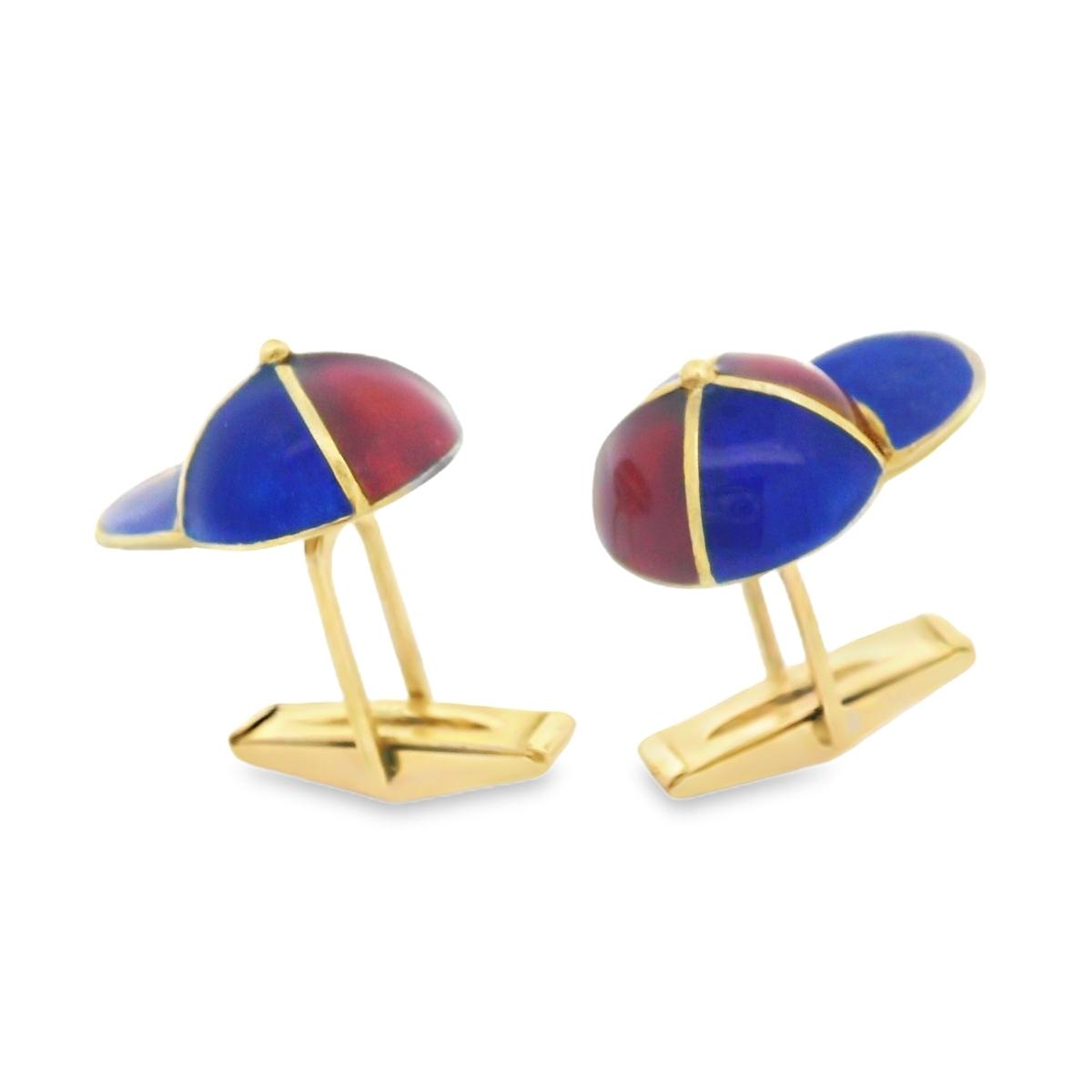 14k Yellow Gold Enameled Jockey Cap/Hat Cufflinks