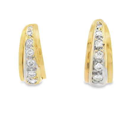 18k Two Tone Gold and Diamond Tapered Huggie Earrings