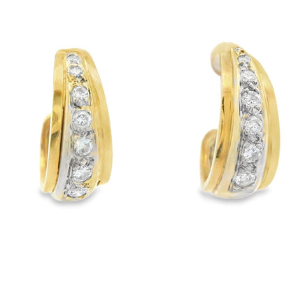 18k Two Tone Gold and Diamond Tapered Huggie Earrings