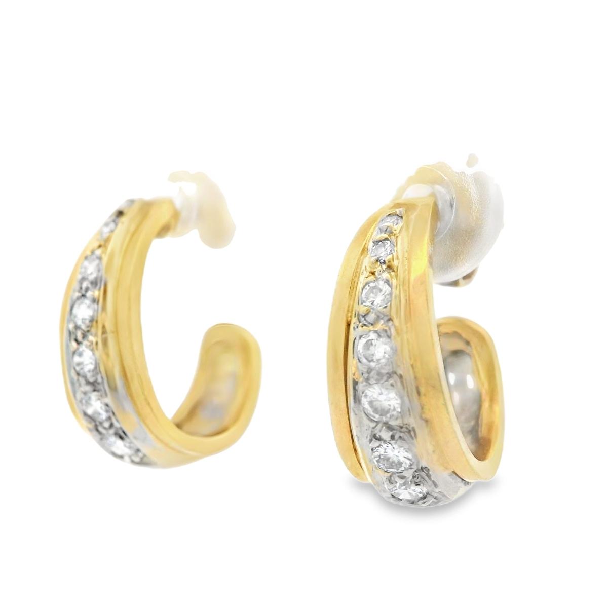 18k Two Tone Gold and Diamond Tapered Huggie Earrings