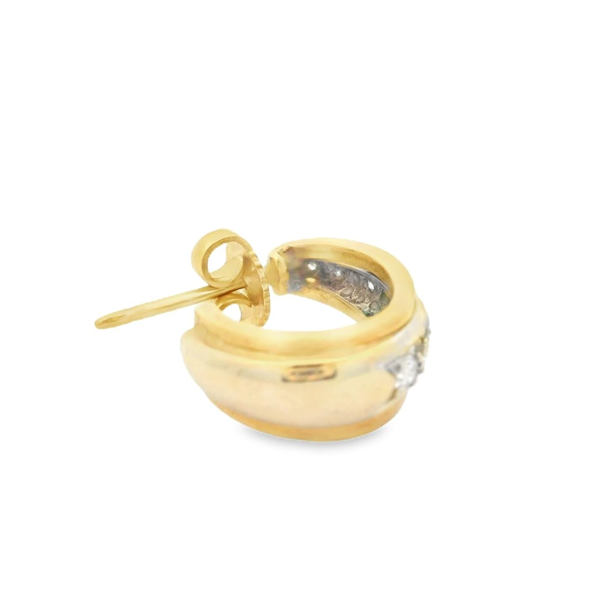 18k Two Tone Gold and Diamond Tapered Huggie Earrings