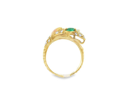 18K Yellow Gold Diamond and Emerald Snake Ring