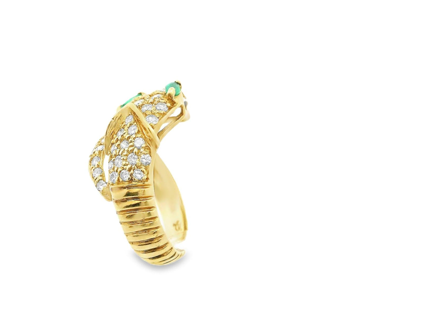 18K Yellow Gold Diamond and Emerald Snake Ring