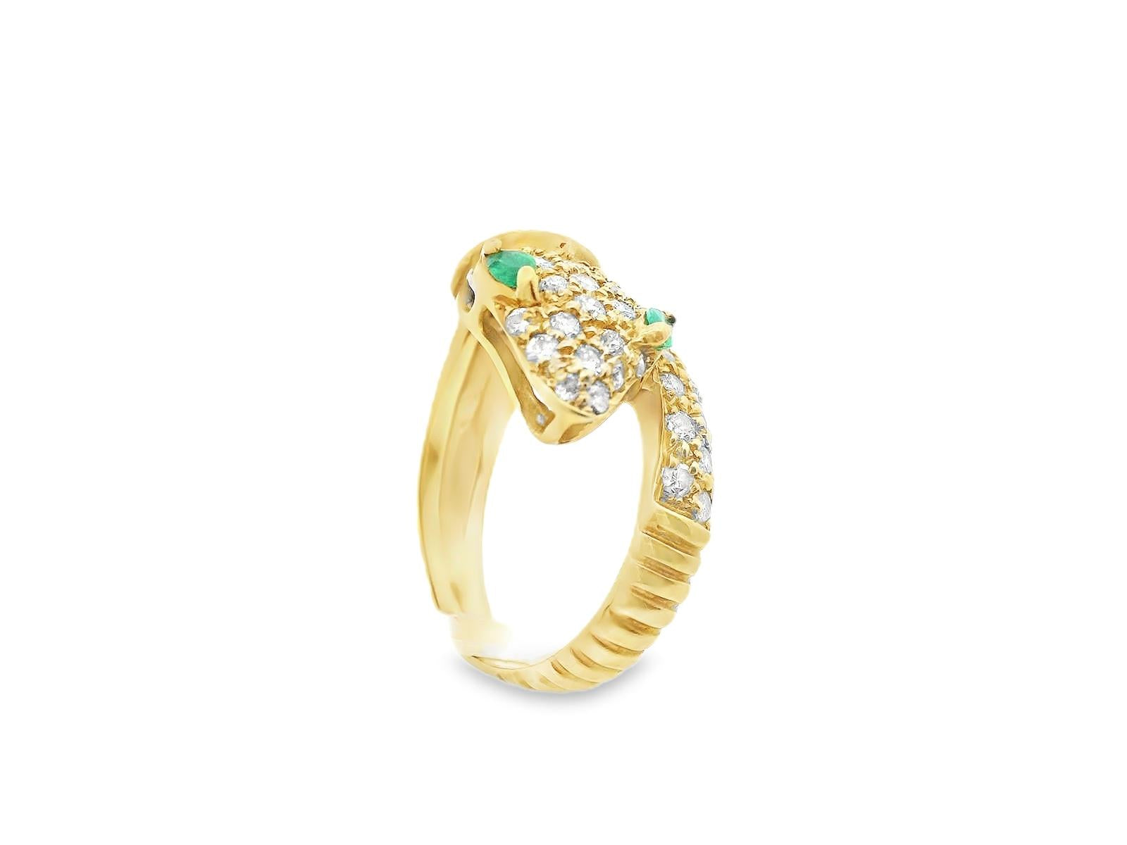 18K Yellow Gold Diamond and Emerald Snake Ring