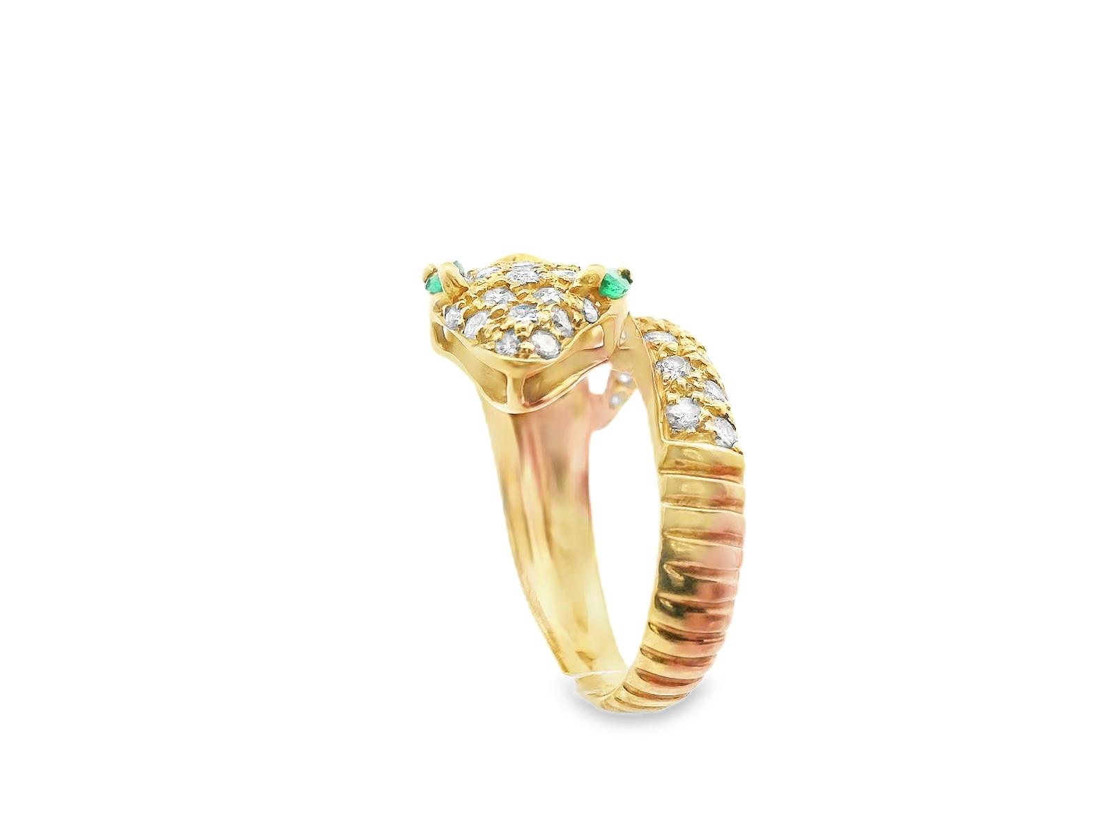 18K Yellow Gold Diamond and Emerald Snake Ring