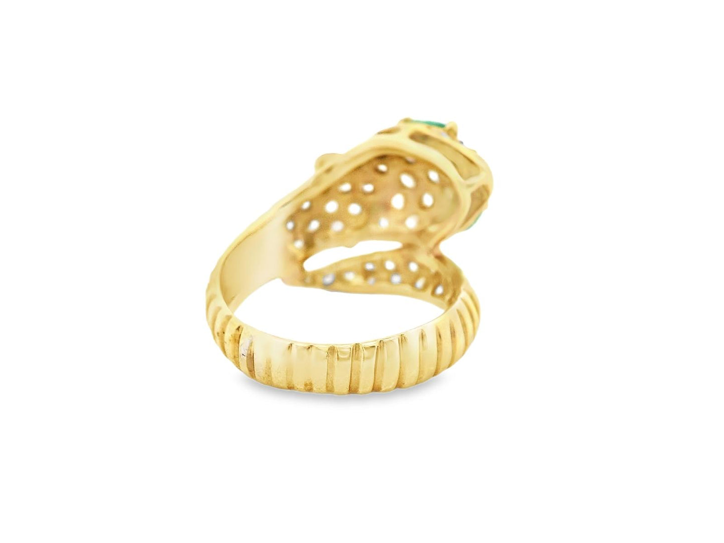 18K Yellow Gold Diamond and Emerald Snake Ring